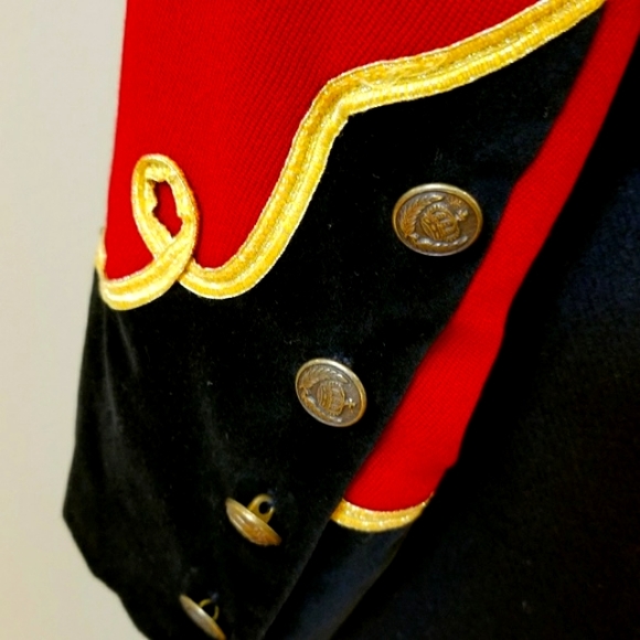 Ellen Tracy Company Red Wool Military Jacket with Velvet Trim & Gold Buttons. - Picture 3 of 10